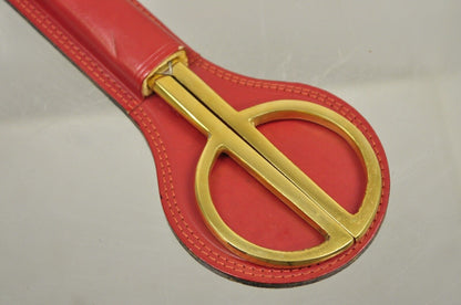 Vintage Italian Hollywood Regency Solingen Red Leather Desk Set Brass Scissors