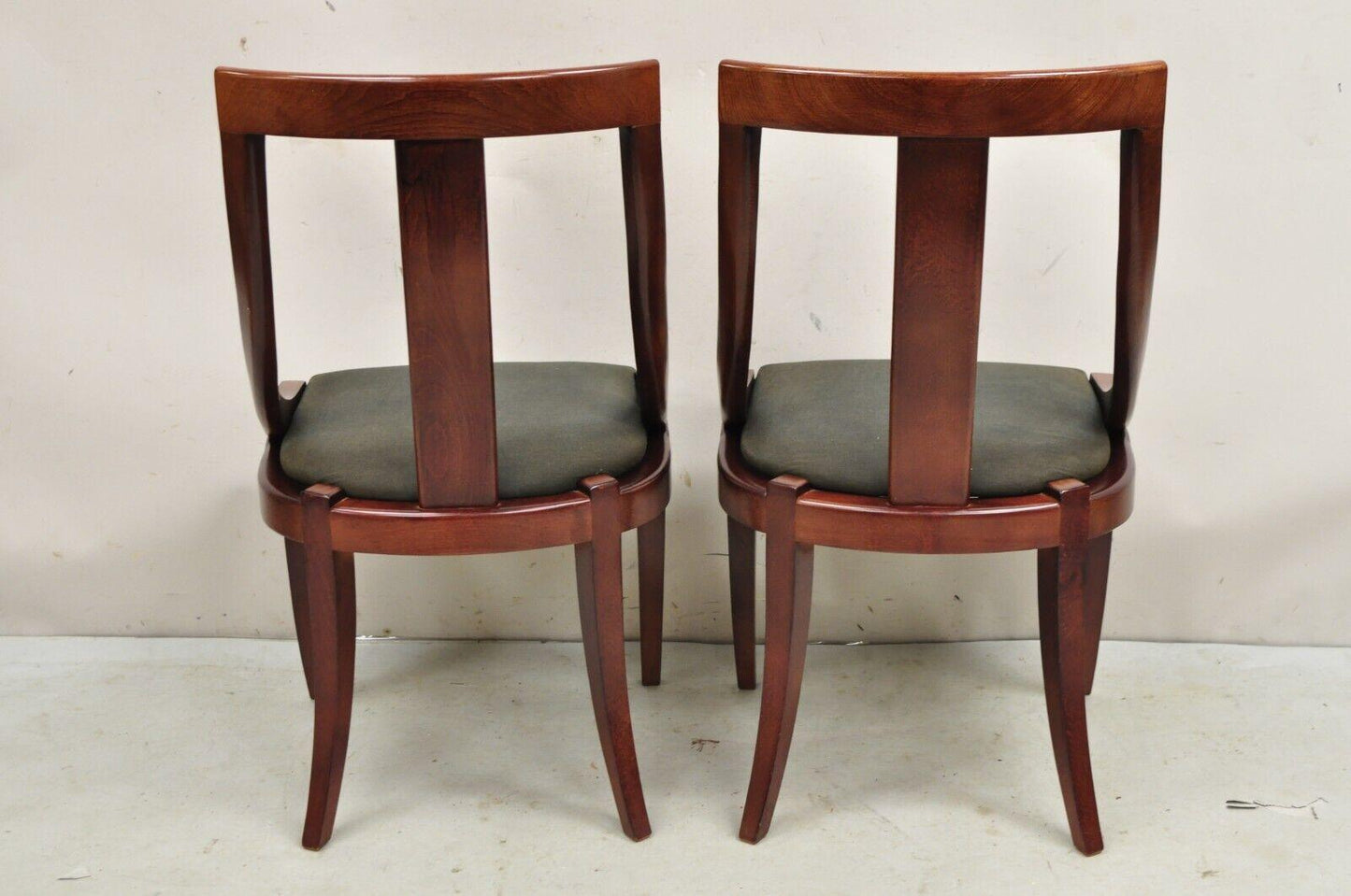 French Empire Regency Style Cherry Wood Saber Leg Dining Side Chairs - Set of 4