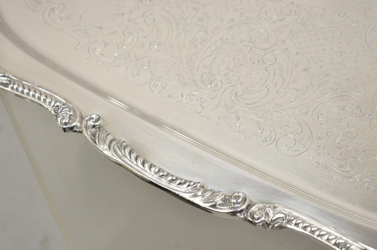 Vintage BSC Victorian Style Silver Plated Floral Etched Serving Platter Tray