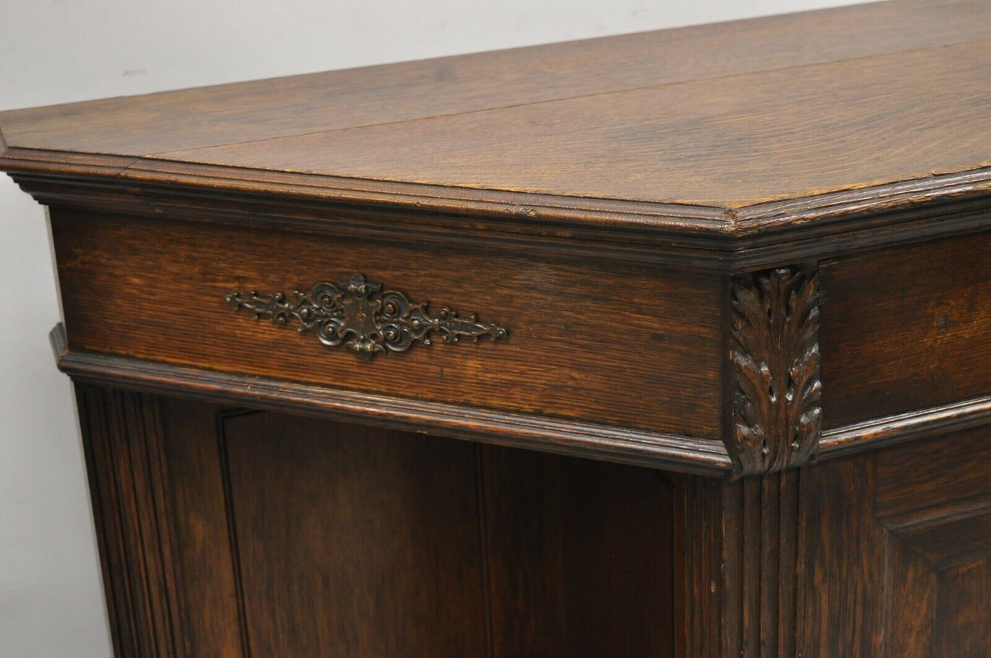 Antique European Renaissance Oak Wood Buffet Console Cabinet Server