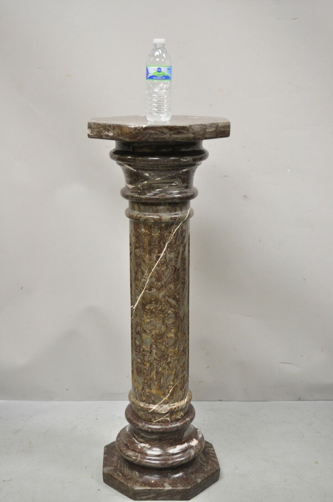 Vintage Purple And Brown Marble Resin 39" Column Pedestal Plant Stand