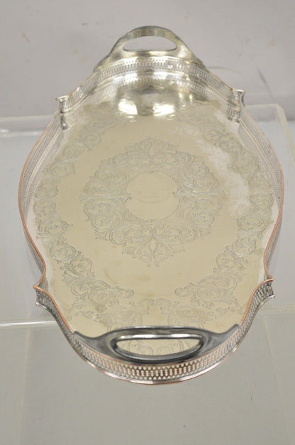 Vintage English LBS Co 982 Silver Plated Scalloped Oval Pierced Gallery Tray