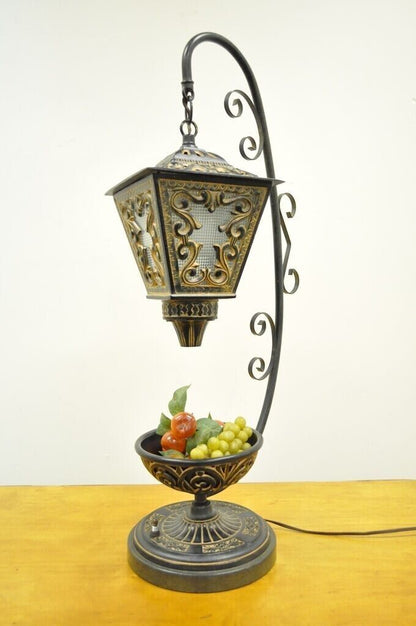 Vintage Italian Style Scrolling Metal Hanging Lantern Fruit Bowl Table Lamp