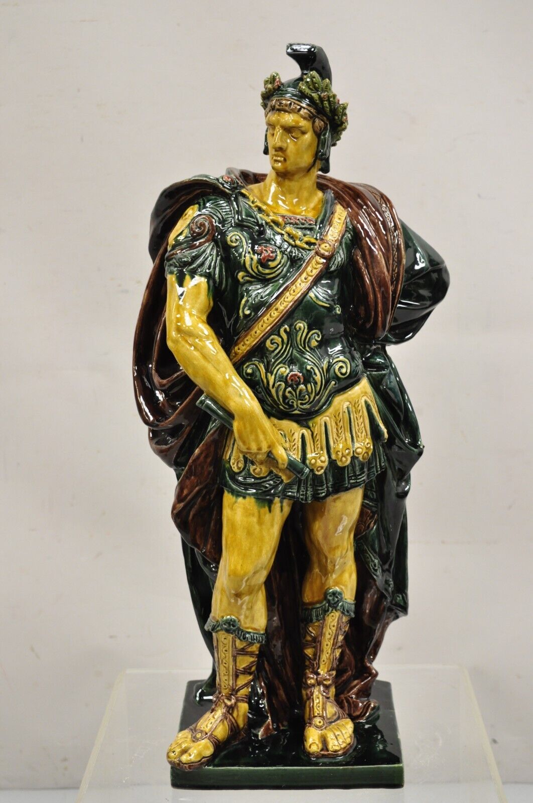 Majolica Alexander the Great Greek Warrior Soldier Glazed Pottery Sculpture