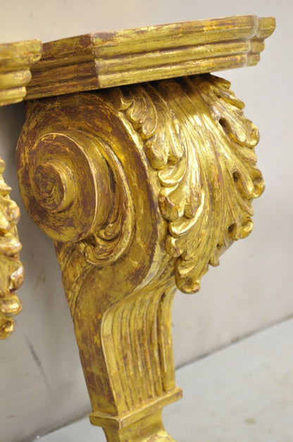 Gold Giltwood French Louis XV Style Wood Acanthus Corbel Large Wall Shelf Pair