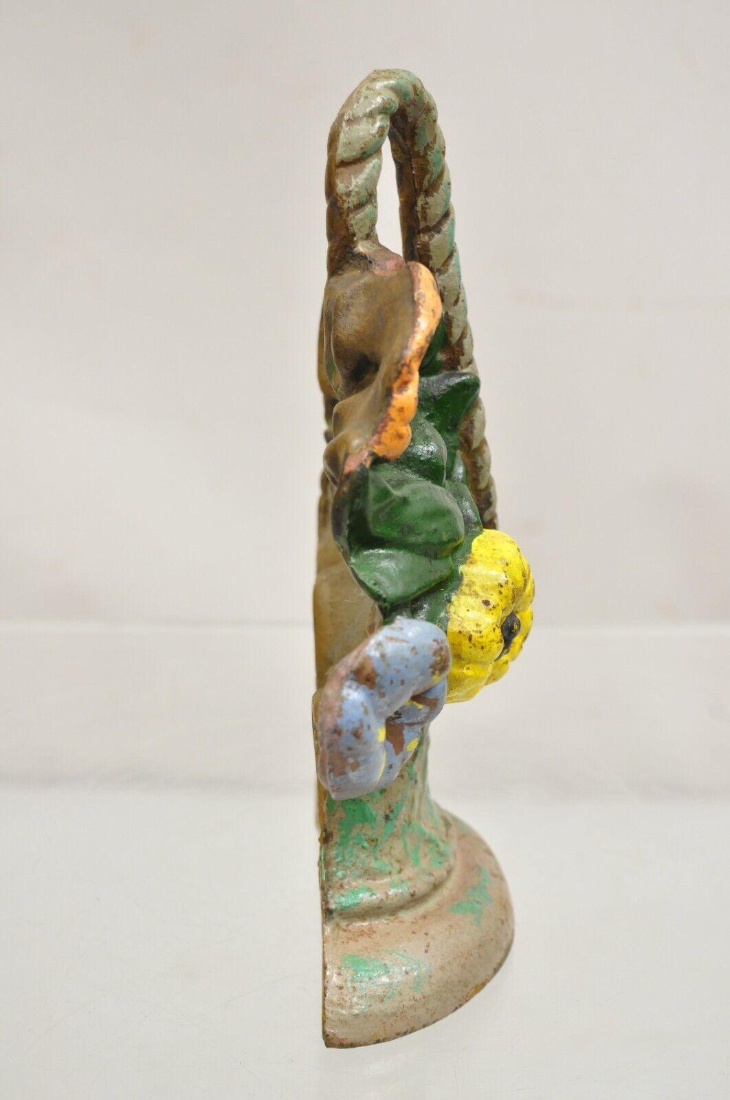 Antique Victorian Cast Iron Figural Floral Bouquet Basket Painted Door Stop