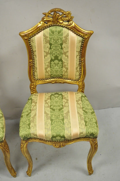 Vintage French Louis XV Style Gold Giltwood Carved Boudoir Side Chairs - a Pair