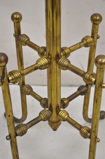 Antique Victorian Brass Cannonball Pole Coat Tree Stand