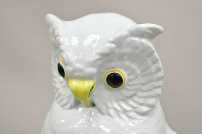 Vintage Italian Hollywood Regency Terracotta Glazed White Owl Figure Sculpture