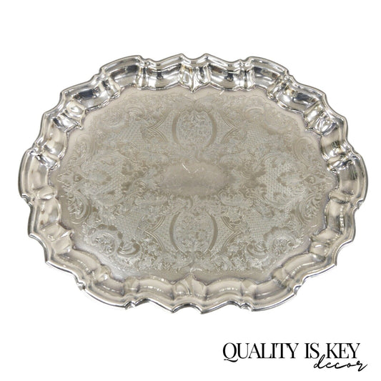 Vintage Leonard Silver Plated Pressed Metal Scalloped Serving Platter Dish