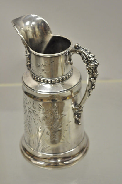 Antique James W. Tufts Renaissance Bacchus Silverplated Water Wine Pitcher