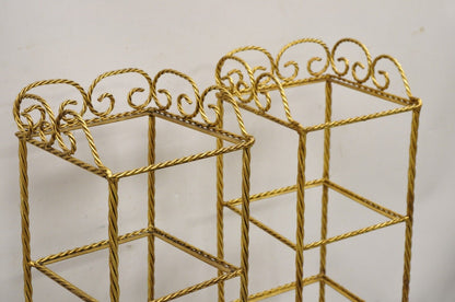 Italian Hollywood Regency Rope Tassel Gold 4 Tier Iron Display Rack Shelf - Pair