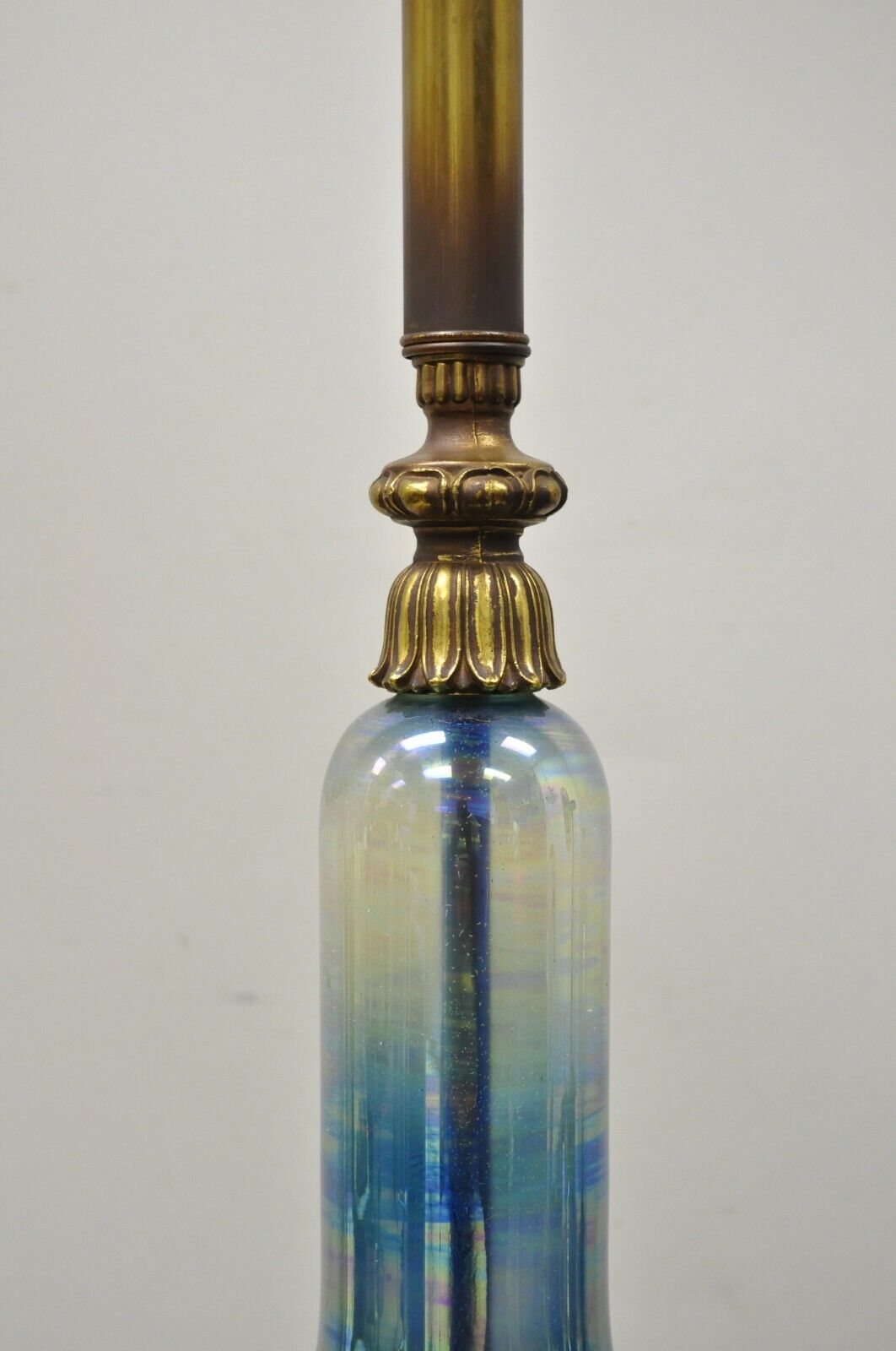 Vintage Mid Century Modern Italian Iridescent Blue Art Glass Tall Table Lamp