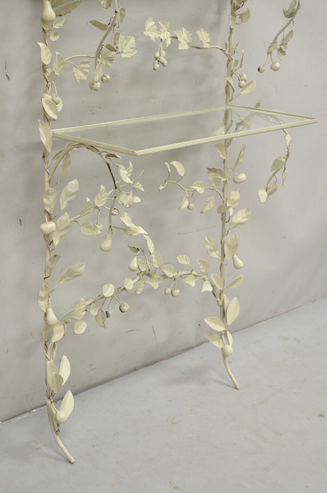 Vintage Italian Hollywood Regency Iron Tole Metal Fruit Vine Wall Hanging Shelf