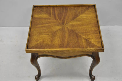 Vintage French Provincial Style Low Oak & Walnut Square Side Table