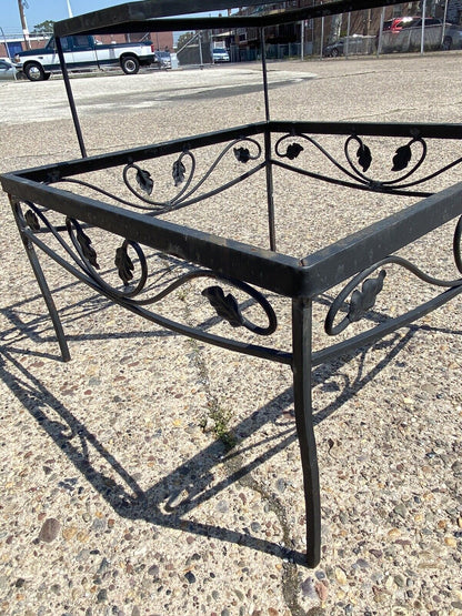 Vintage Woodard Scrolling Leaf Wrought Iron Patio Corner 2 Tier Coffee Table