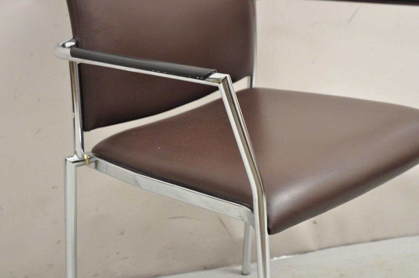 Vintage Tayco Canada Chrome and Chocolate Brown Vinyl Arm Chairs - Set of 4