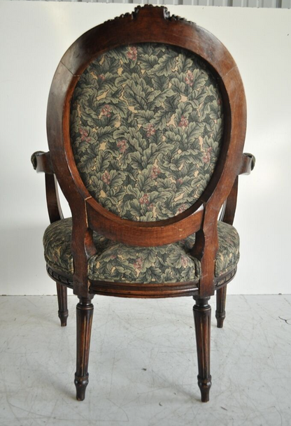 Vintage French Louis XVI Style Carved Walnut Fireside Arm Chair Fauteuil