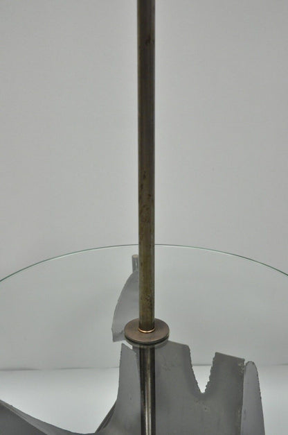 Harry Balmer for Laurel Brutalist Floor Lamp Steel Round Glass Side End Table