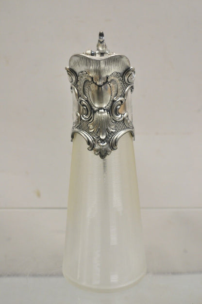 Antique French Rococo Silver Plated Ribbed Glass Liqueur Decanter Bottle