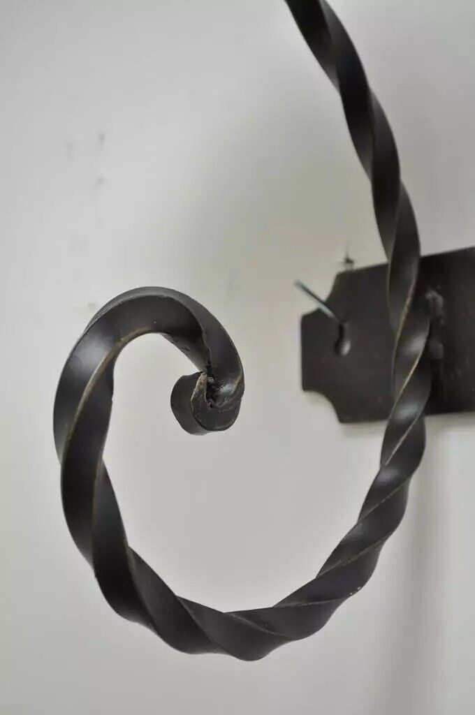 Large Scrolling Twisted Wrought Iron Candle Holder Wall Mounted Sconces - a Pair