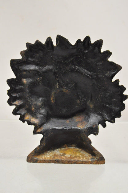 Antique Victorian Cast Iron Figural Yellow Sunflower Bouquet Painted Door Stop