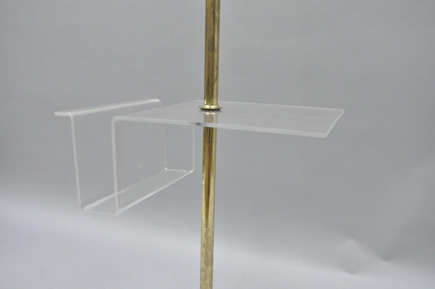 Vintage Mid Century Modern Brass Lucite Marble Floor Lamp w Magazine Table Rack