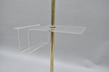 Vintage Mid Century Modern Brass Lucite Marble Floor Lamp w Magazine Table Rack