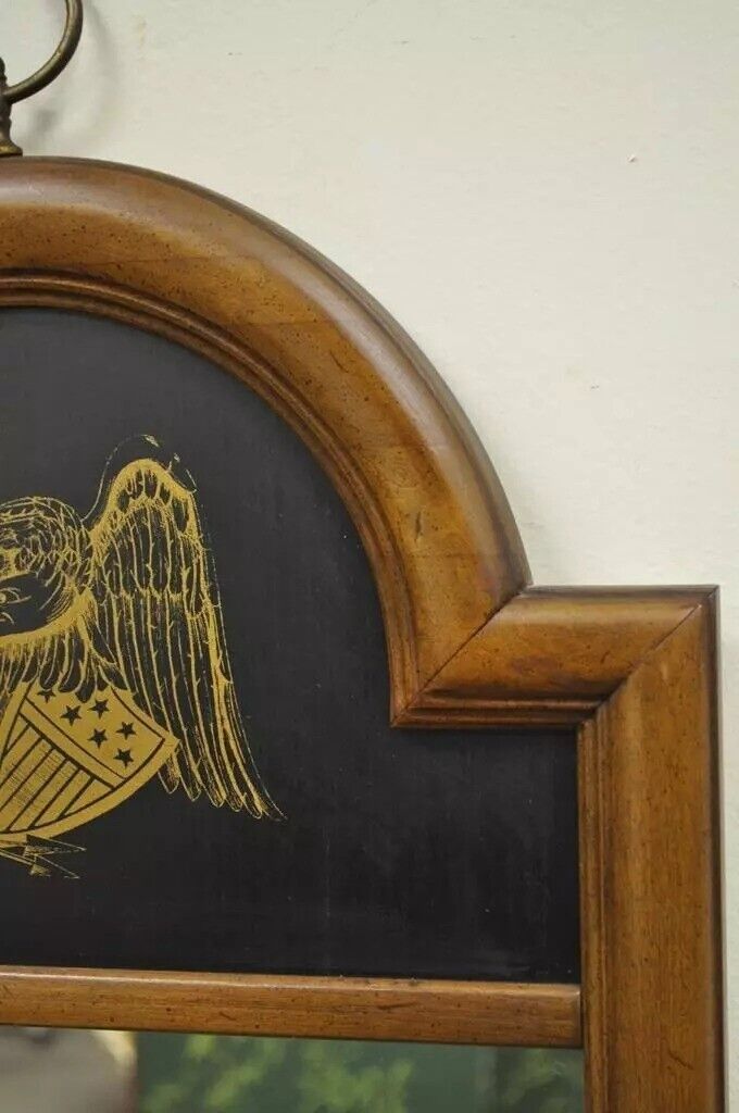 Vintage Federal Style Gold Eagle Arched Cherry Wood Narrow Frame Wall Mirror