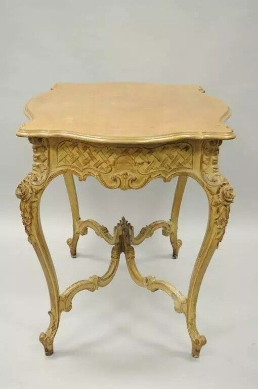 French Rococo Louis XV Distress Paint Dressing Table Vanity Ladies Writing Desk