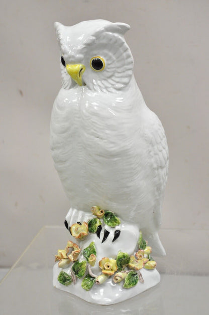 Vintage Italian Hollywood Regency Terracotta Glazed White Owl Figure Sculpture