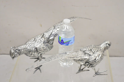 Vintage Hollywood Regency Spain Silver Plated Pheasant Bird Figures - a Pair