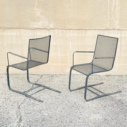 Industrial Modern Wrought Iron Metal Mesh Cantilever Garden Patio Chair - a Pair