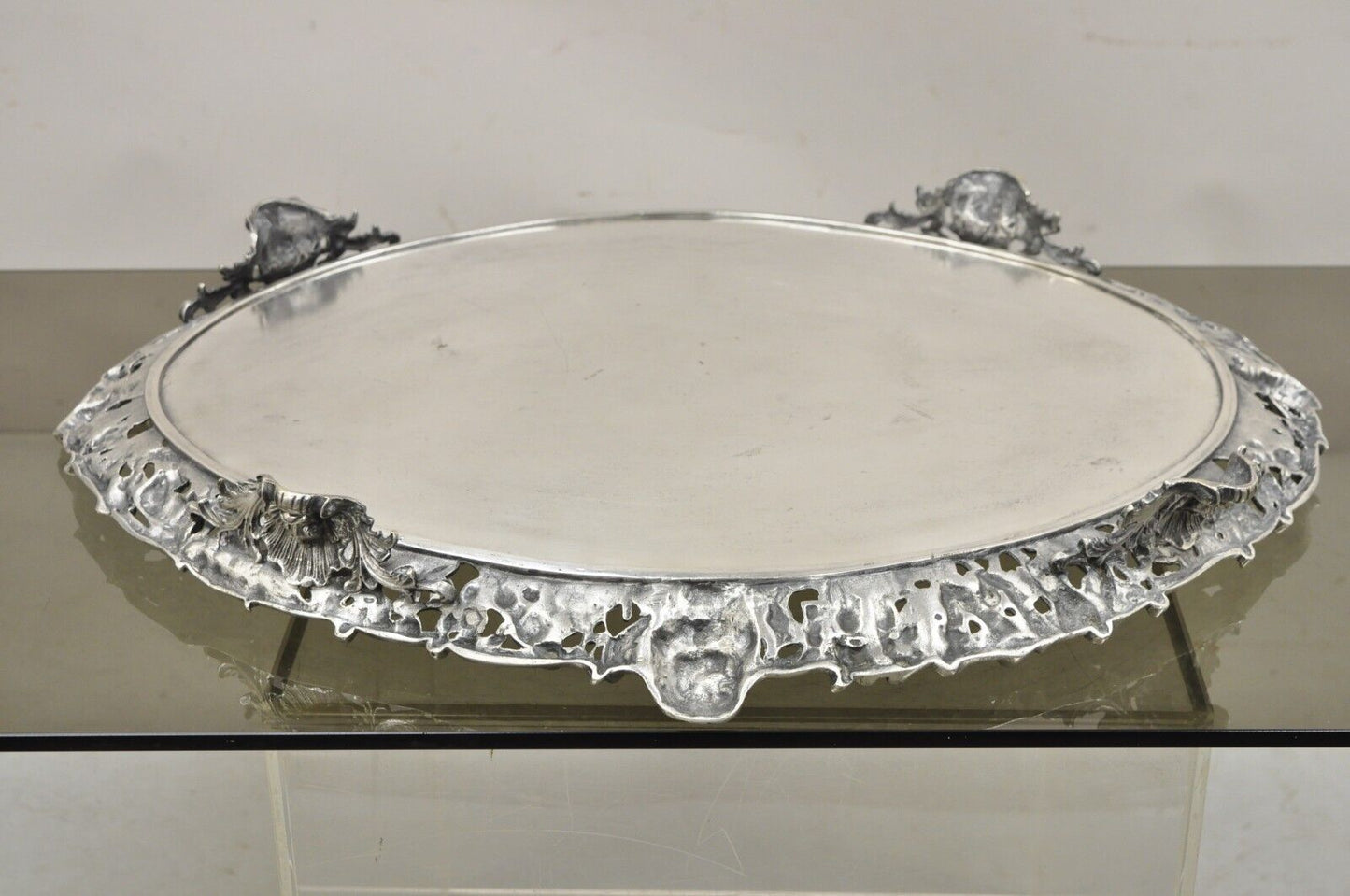 French Renaissance Bacchanal Scene Silver Plated Bacchus Figural Salver Tray