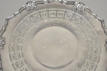 Vintage English Victorian Silver Plated Footed Round Pierced Serving Tray