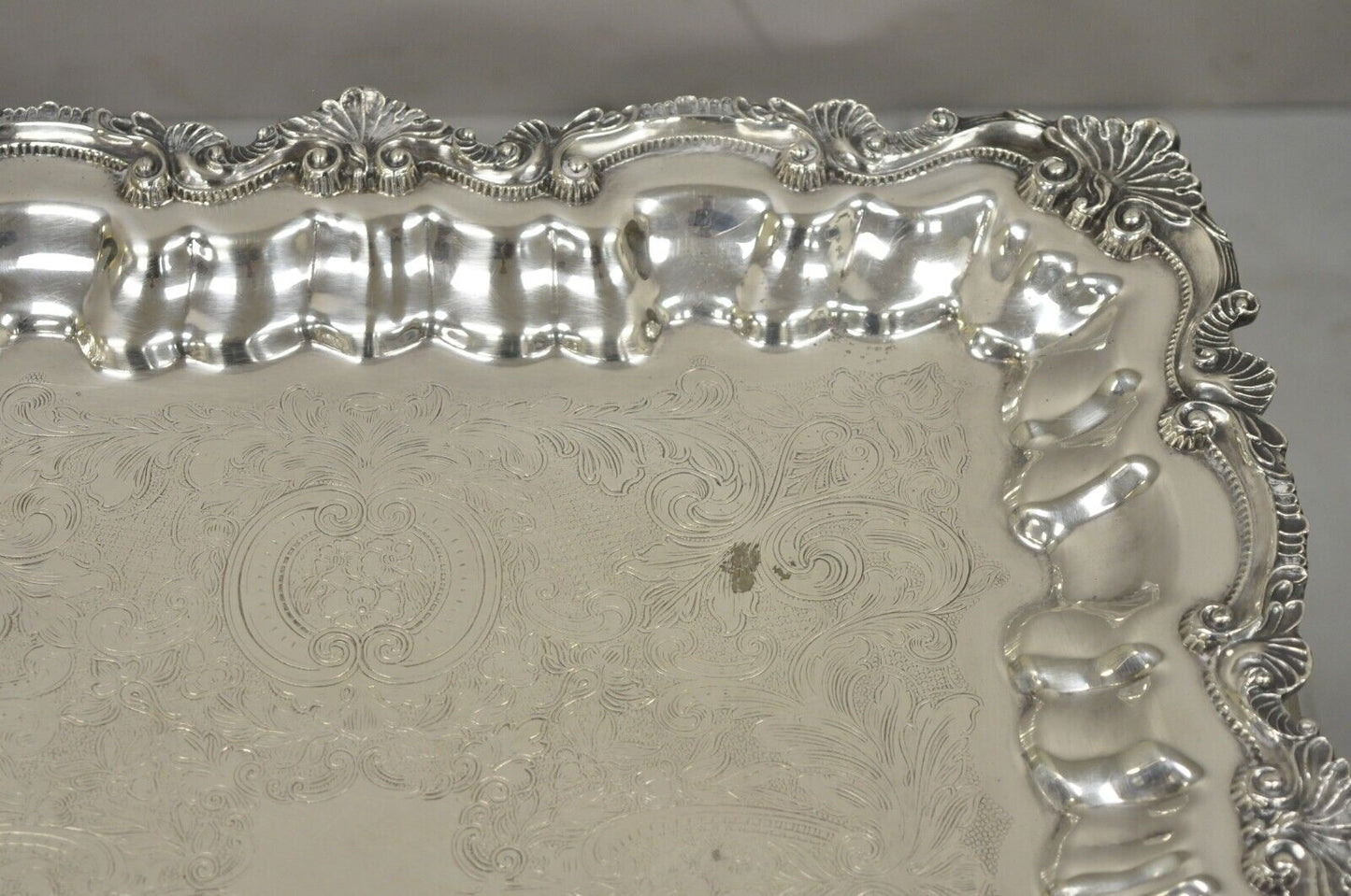 Chippendale by Wallace X 120 Silver Plate 16" Square Shell Platter Tray on Feet