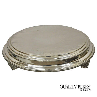 Large Silver Plate Regency Style 28" Round Platform Platter Pedestal Tray