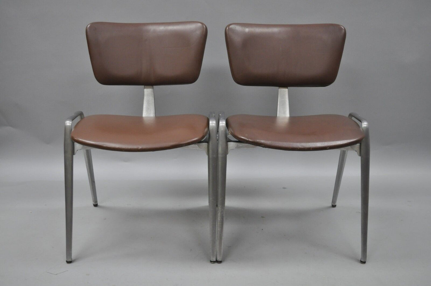 Mid Century Modern Cast Aluminum Stacking Side Chairs by Crucible (D) - a Pair