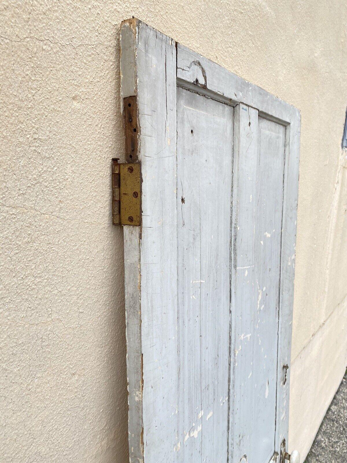 Antique Architectural Salvage Gray White Distress Painted Wooden Interior Door