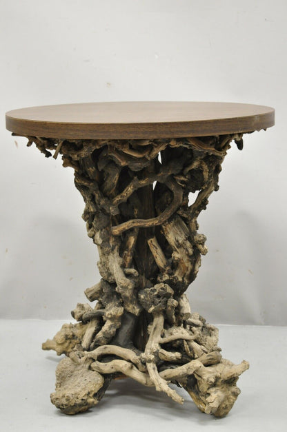 Vintage Driftwood Root Base Drift Wood Pedestal Naturalistic Accent Side Table