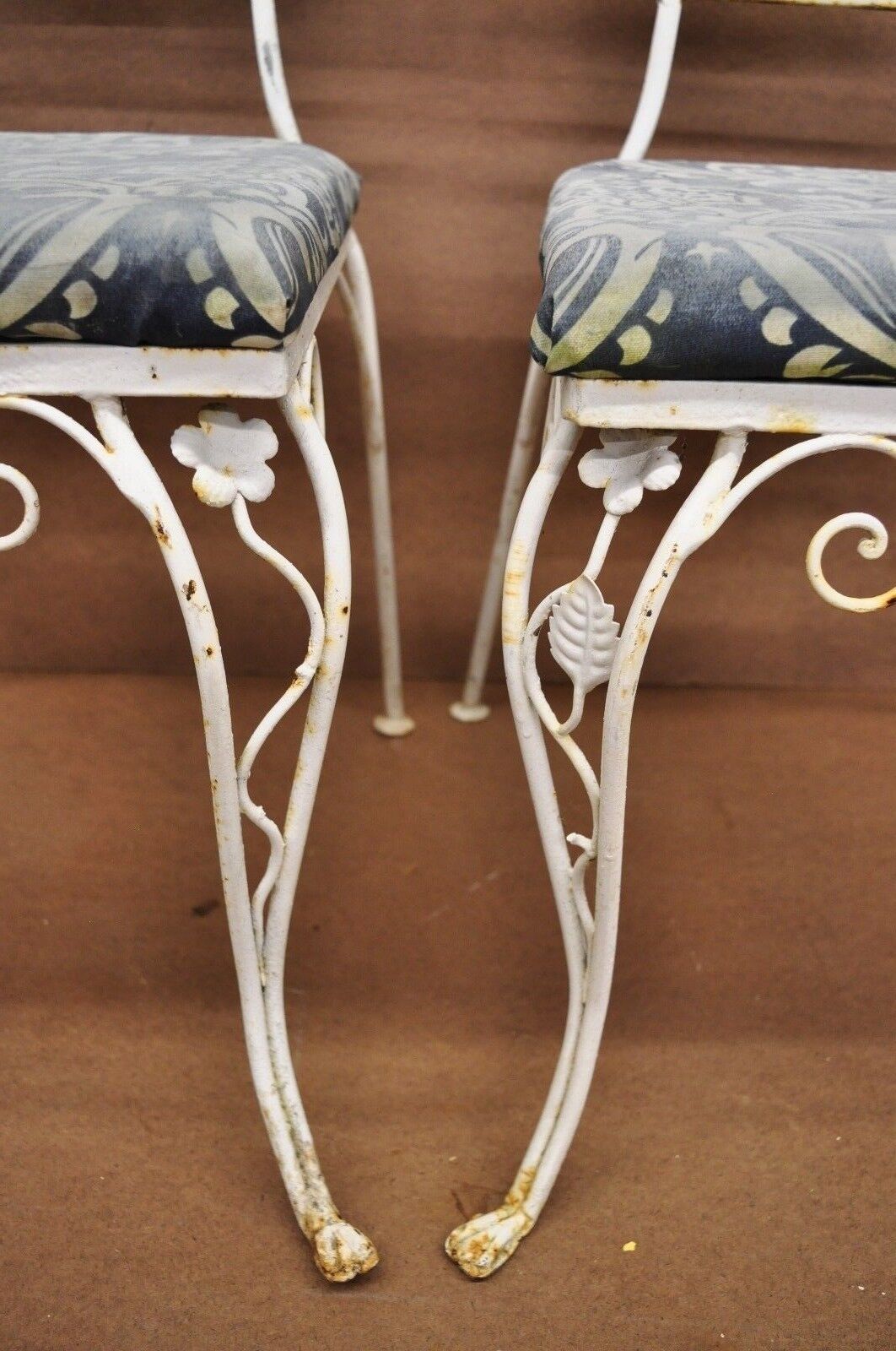 Vintage Art Nouveau Style Floral Wrought Iron Garden Dining Chairs - Set of 4