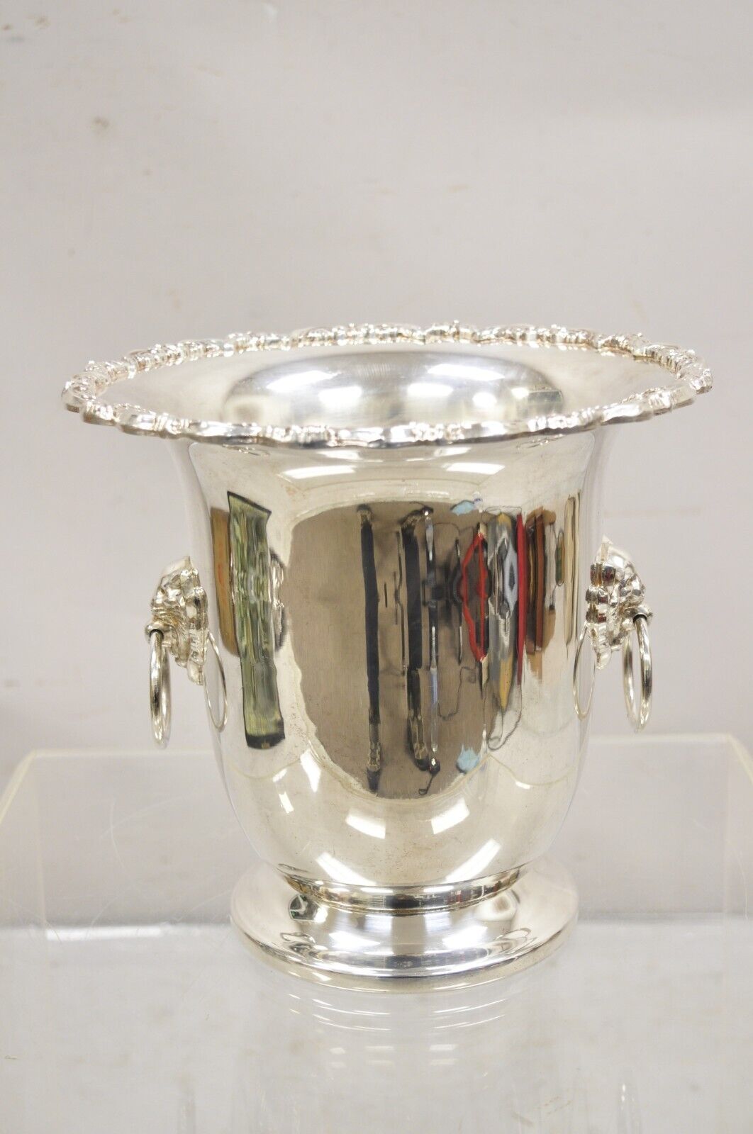 Vtg Leonard Regency Style Silver Plated Lion Head Fluted Champagne Ice Bucket