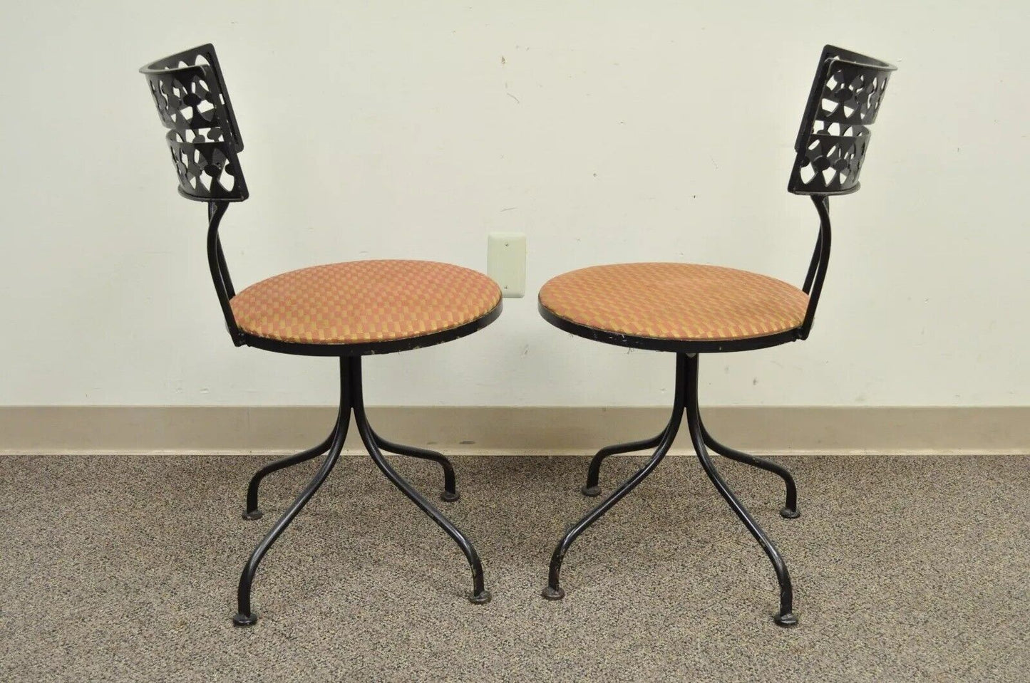 Gallo Salterini Style Mid Century Modern Wrought Iron Swivel Chairs - a Pair