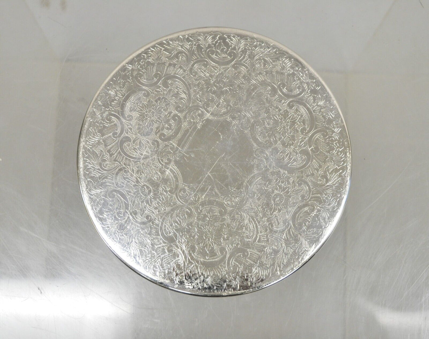 Vintage Strachan Floral Etched Victorian Silver Plated 8" Coaster Trivet - Set 6