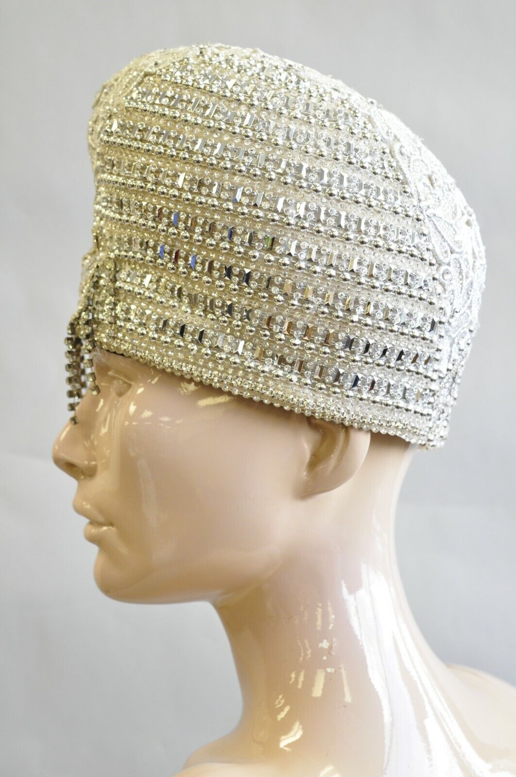 Shellie McDowell Silver Lace Pearl Rhinestones Church Derby Ladies Crown Hat