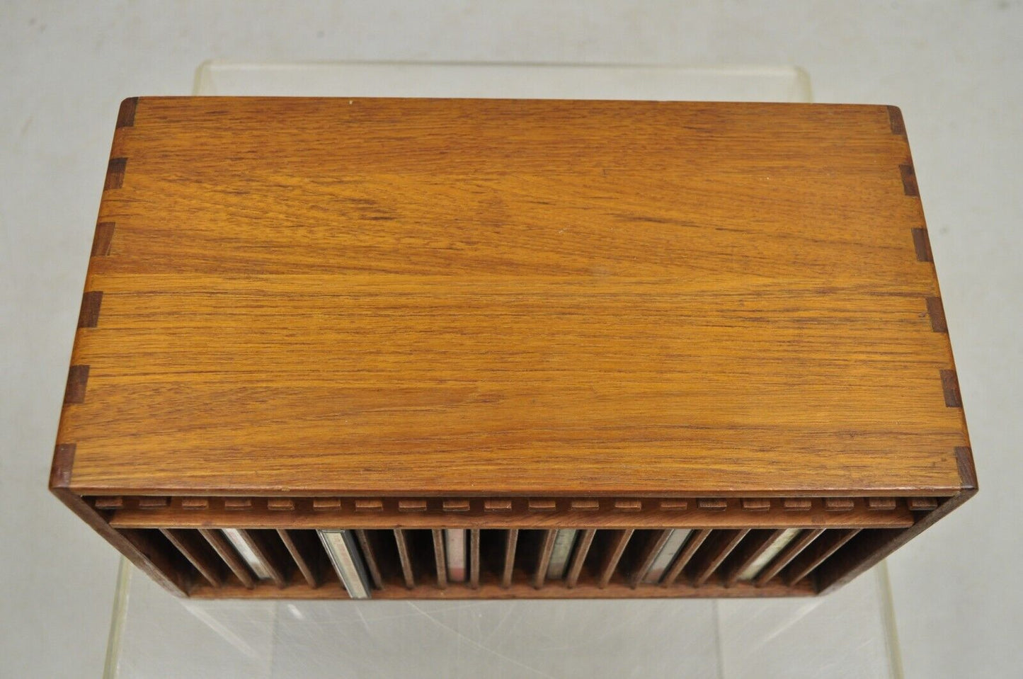 Vintage Kalmar Teak Wood Mid Century Modern 20 Slot CD Rack Holder Organizer