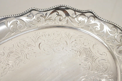 Antique Victorian Silver Plated Reticulated Scroll Gallery Small Oval Tray