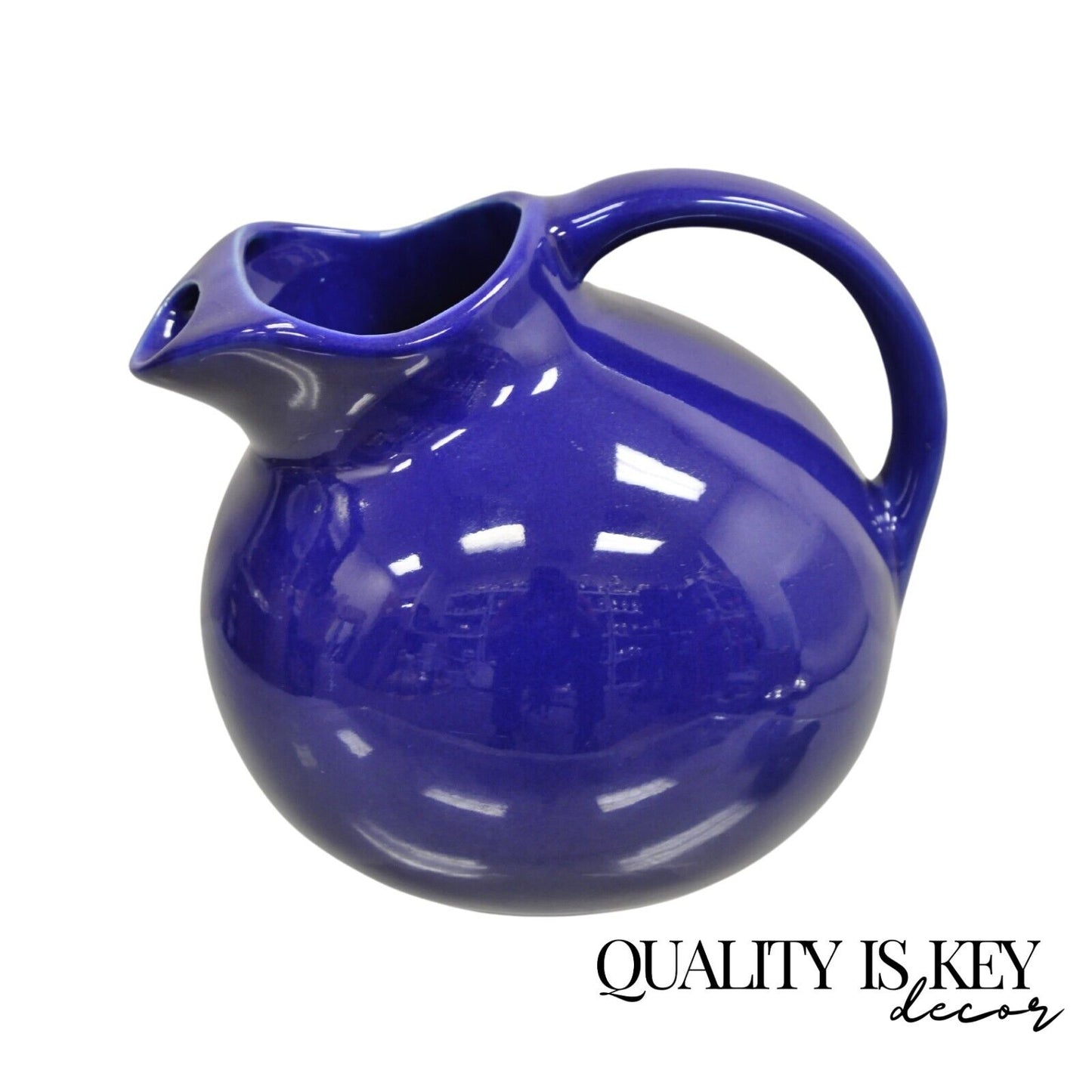 Vintage Hall Cobalt Blue Art Deco 633 Ball Form Glazed Pottery Stoneware Pitcher