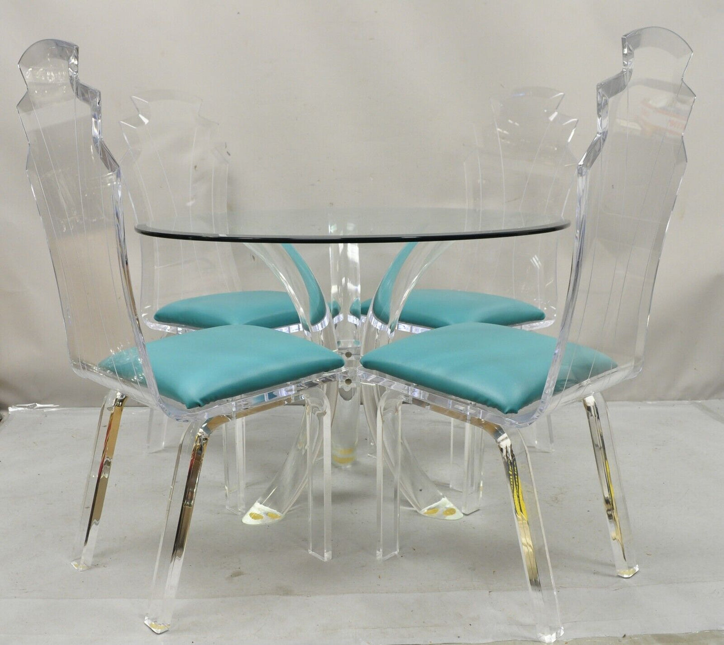 Vintage Lucite Acrylic Mid Century Sculptural Dining Table & 4 Chairs - 5 Pc Set