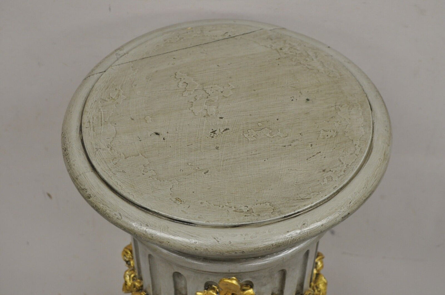 Italian Neoclassical French Empire Grey & Gold Painted Wooden Column Pedestal